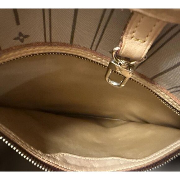 Authentic Louis Vuitton Neverfull MM Monogram Tote Shoulder Bag Brown Tan LV - Picture 12 of 13
